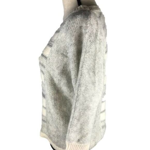 Ann Taylor LOFT Cream Silver Metallic Stripe 3/4 Sleeve Sweater Women’s Size Sm - Picture 2 of 8